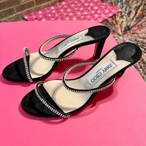 Jimmy Choo Black Brea Crystal Embellished Strap Heel Sandals